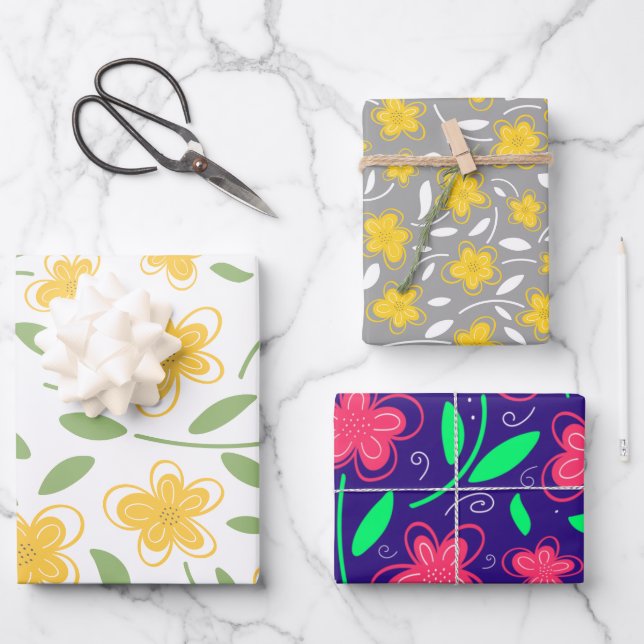Feuille De Papier Cadeau Aquarelle moderne Florale Fleurs botaniques (Recto)