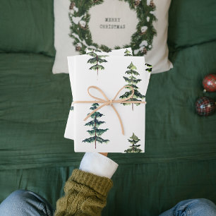Feuille De Papier Cadeau Aquarelle moderne Noël Pin vert Wrappi