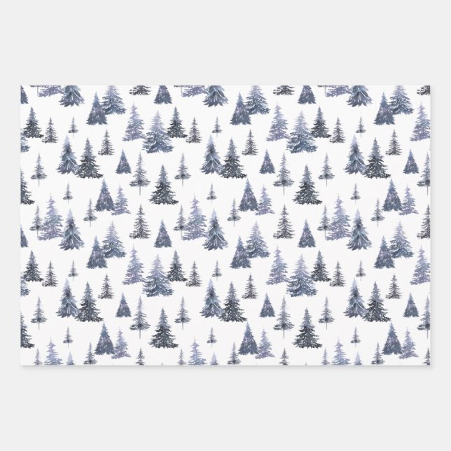 Feuille De Papier Cadeau Aquarelle moderne Noël Pin vert Wrappi (Devant)