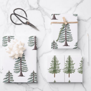 Feuille De Papier Cadeau Aquarelle moderne Noël Pine verte neige