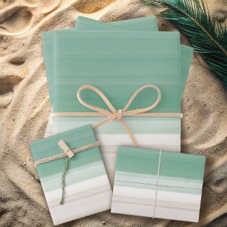 Feuille De Papier Cadeau Aquarelle moderne Ocean Beach Sable Turquoise