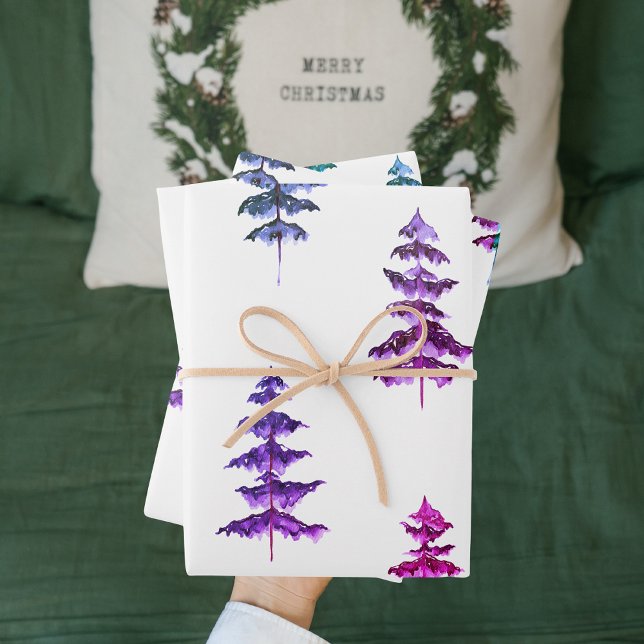 Feuille De Papier Cadeau Aquarelle moderne Pine d'hiver PurpleTree Noël (Créateur téléchargé)