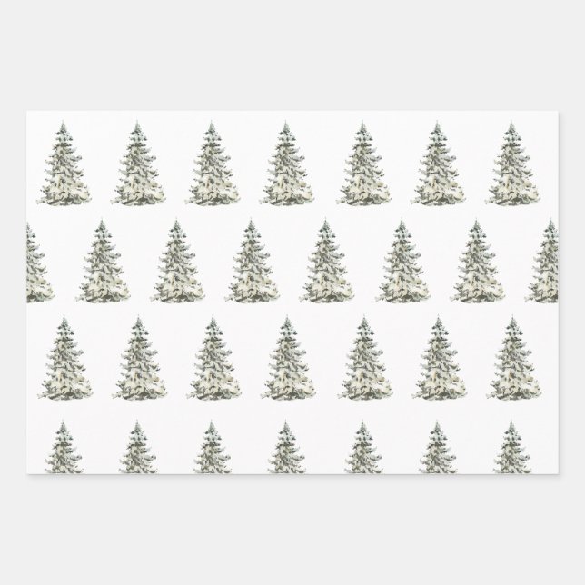 Feuille De Papier Cadeau Aquarelle moderne sapin vert de Noël (Devant)