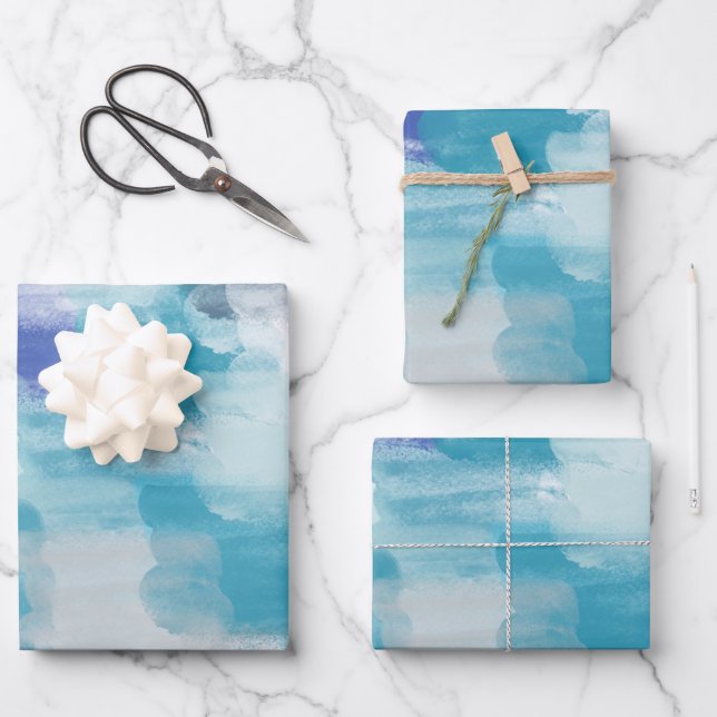 Feuille De Papier Cadeau Aquarelle moderne turquoise et gris Art Abstrait (Recto)