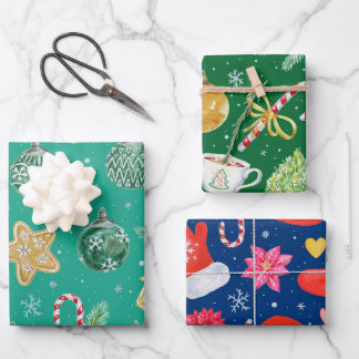 Feuille De Papier Cadeau Aquarelle moderne Vert et Bleu Noël