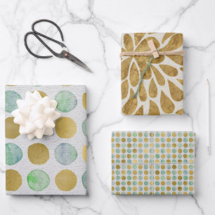 Feuille De Papier Cadeau Aquarelle moderne verte et dorée