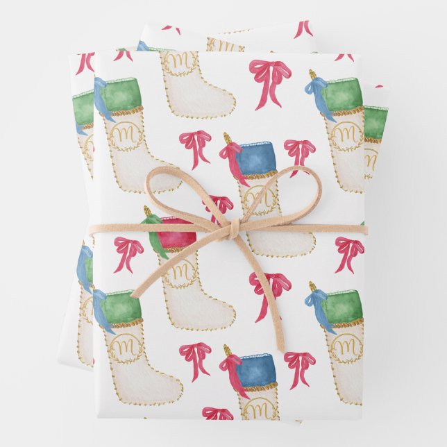 Feuille De Papier Cadeau Aquarelle Monogramme Personnaliser le stockage de  (En situation)