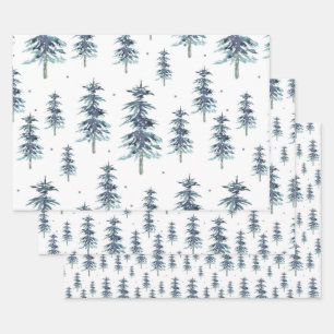 Feuille De Papier Cadeau Aquarelle Motif de pin d'hiver