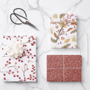 Feuille De Papier Cadeau Aquarelle naturelle de Berry Rouge