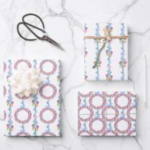 Feuille De Papier Cadeau Aquarelle Noël Baubles colorés Wreath