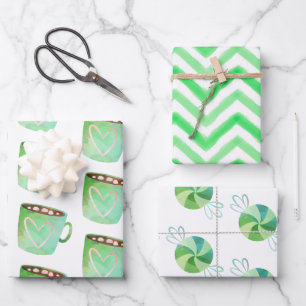 Feuille De Papier Cadeau Aquarelle Noël Bonbon Chocolat chaud Envelopper ca