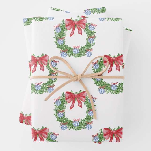 Feuille De Papier Cadeau Aquarelle Noël Chinoiserie Ornement Wreath (En situation)