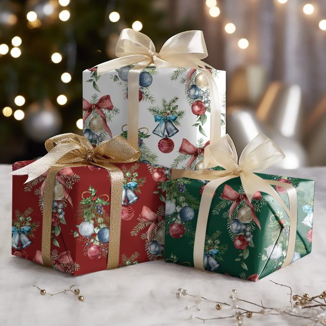 Feuille De Papier Cadeau Aquarelle Noël Ornements Élégants Vacances (Créateur téléchargé)