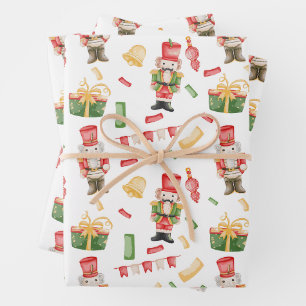 Feuille De Papier Cadeau Aquarelle Noisettes de Noël et Décorations