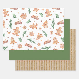 Feuille De Papier Cadeau Aquarelle pain d'épices Cookies Noël