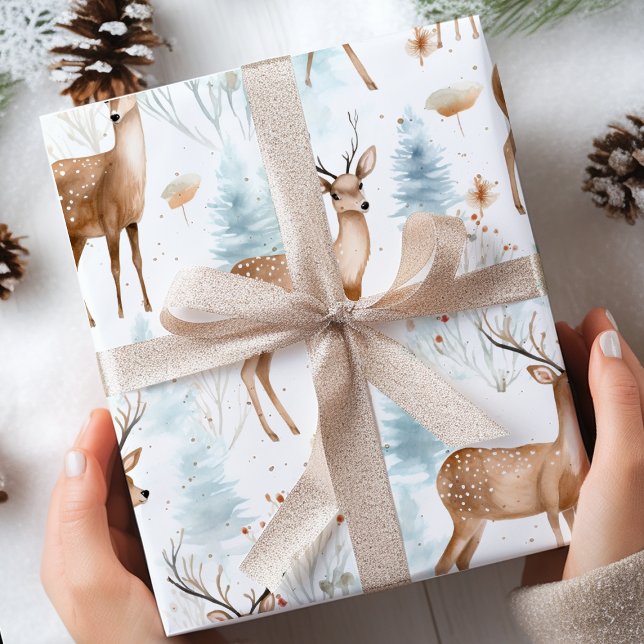 Feuille De Papier Cadeau Aquarelle Pastel Deer Noël hiver (Créateur téléchargé)