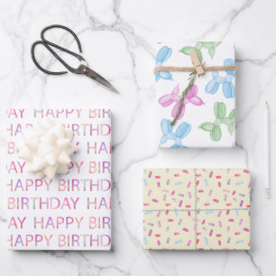 Feuille De Papier Cadeau Aquarelle Pastel Joyeux Anniversaire