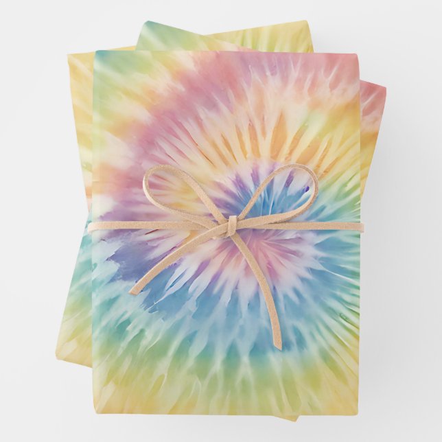 Feuille De Papier Cadeau Aquarelle Pastel Rainbow Tie Dye (En situation)