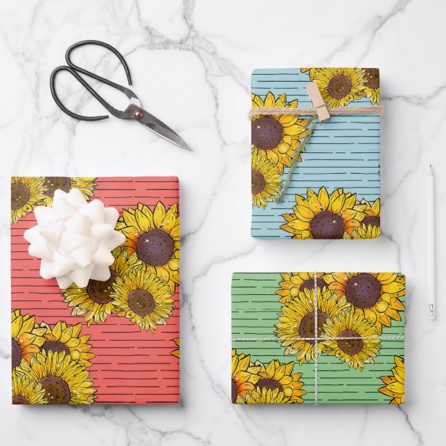Feuille De Papier Cadeau Aquarelle Pastel Sunflower (Recto)