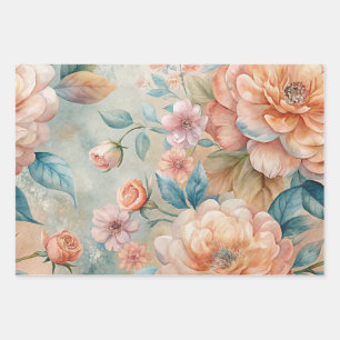 Feuille De Papier Cadeau Aquarelle Pastel Vintage florale délicate