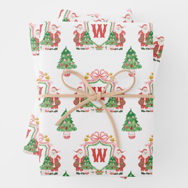 Feuille De Papier Cadeau Aquarelle Père Noël Monogram Crest Noël (En situation)