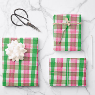 Feuille De Papier Cadeau Aquarelle Plaid Main-Drake Moderne Rustique Preppy