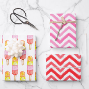 Feuille De Papier Cadeau Aquarelle Popsicles Chevron