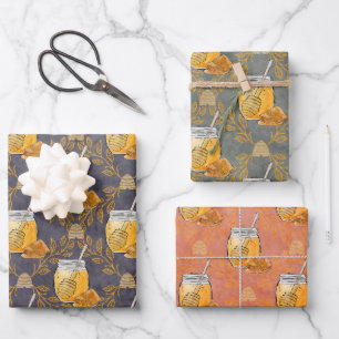 Feuille De Papier Cadeau Aquarelle pots de miel pour les amateurs d'abeille