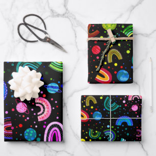 Feuille De Papier Cadeau Aquarelle Rainbow Galaxy Anniversaire Filles color