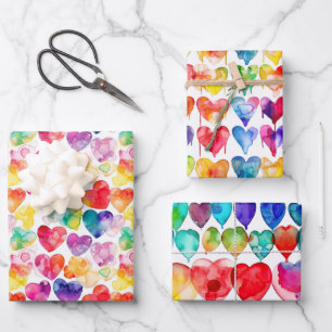 Feuille De Papier Cadeau Aquarelle Rainbow Heart