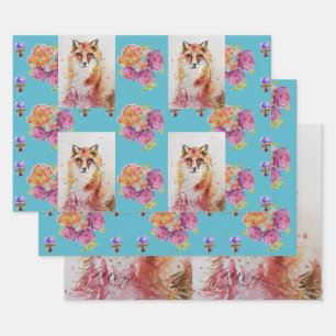 Feuille De Papier Cadeau Aquarelle Red Fox Bois Rose Animal Art