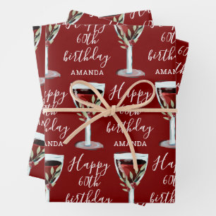 Feuille De Papier Cadeau Aquarelle Rose de vin rouge 60e anniversaire