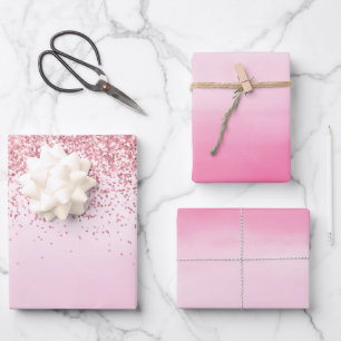 Feuille De Papier Cadeau Aquarelle rose Fille Parties scintillant brillante