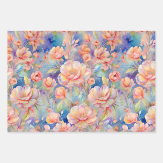 Feuille De Papier Cadeau Aquarelle rose fleur douce pastel