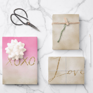 Feuille De Papier Cadeau Aquarelle rose Glam or Tie Dye XOXO Parties scinti