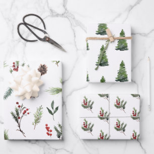 Feuille De Papier Cadeau Aquarelle rouge d'hiver moderne