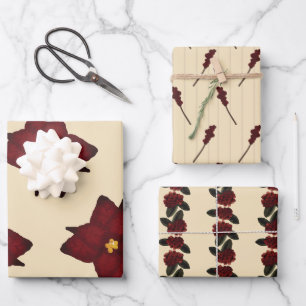 Feuille De Papier Cadeau Aquarelle rouge et crème Florale et Berry