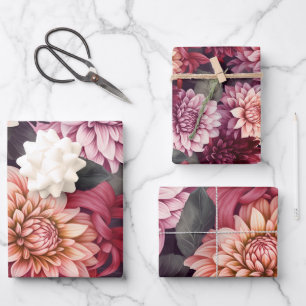 Feuille De Papier Cadeau Aquarelle Rouge rose Dahlia Motif Design