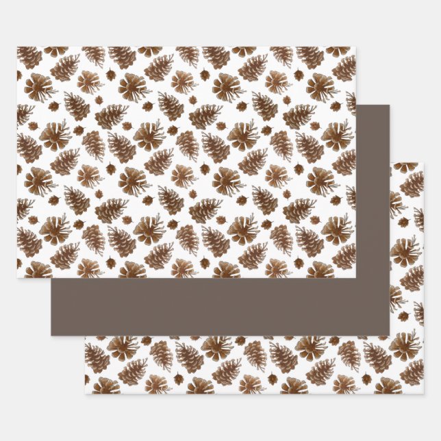 Feuille De Papier Cadeau Aquarelle rustique de Pinecone (Lot)