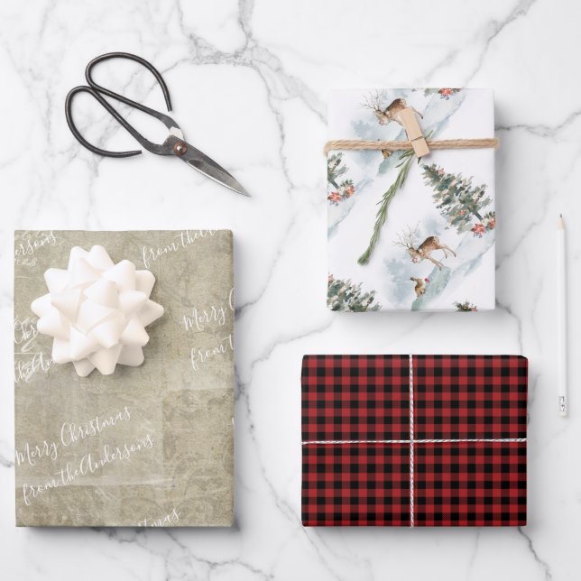 Feuille De Papier Cadeau Aquarelle rustique en bois de la campagne paillée  (Recto)