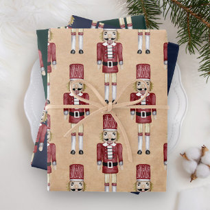 Feuille De Papier Cadeau Aquarelle rustique Noisette rouge Motif Noël
