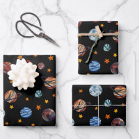 Aquarelle spatiale Planètes et étoiles