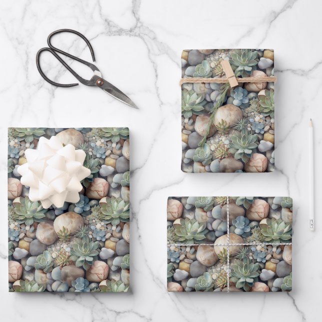 Feuille De Papier Cadeau Aquarelle Succulent (Recto)