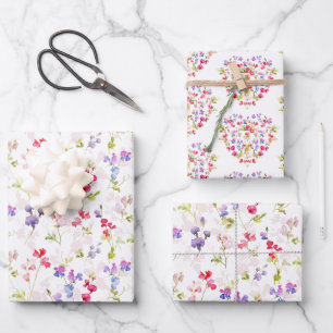 Feuille De Papier Cadeau Aquarelle Sweet Peas joliment fleuri