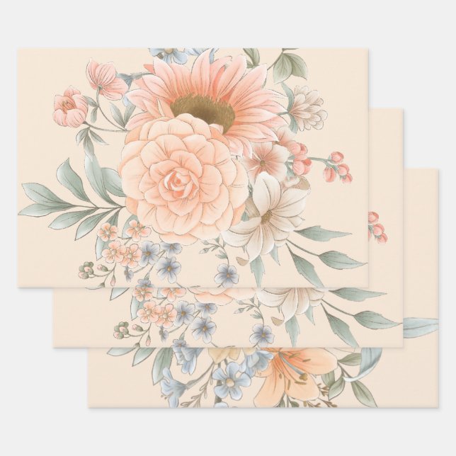 Feuille De Papier Cadeau Aquarelle teinte de bracelet Jardin d'été Flores (Lot)