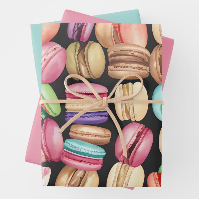 Feuille De Papier Cadeau Aquarelle tendance et artistique Macarons Motif (En situation)