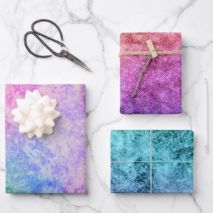 Feuille De Papier Cadeau Aquarelle texturée rose turquoise arc-en-ciel