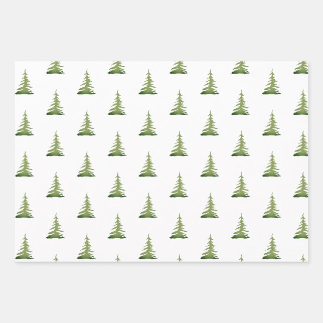 Feuille De Papier Cadeau Aquarelle Thématique Arbre de Noël Motif arbre cad (Devant)