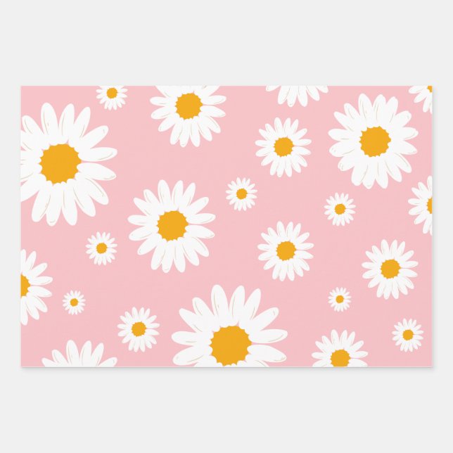 Feuille De Papier Cadeau Aquarelle Tournesol rose Peach Jaune Motif (Devant)