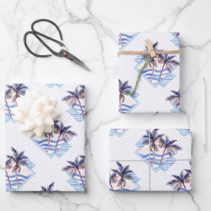 Feuille De Papier Cadeau Aquarelle violet Motif de palmier géométrique